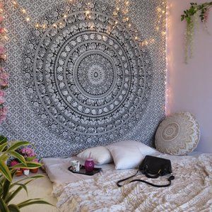 Oussum Black Mandala Elephant Tapestry for Home Decoration